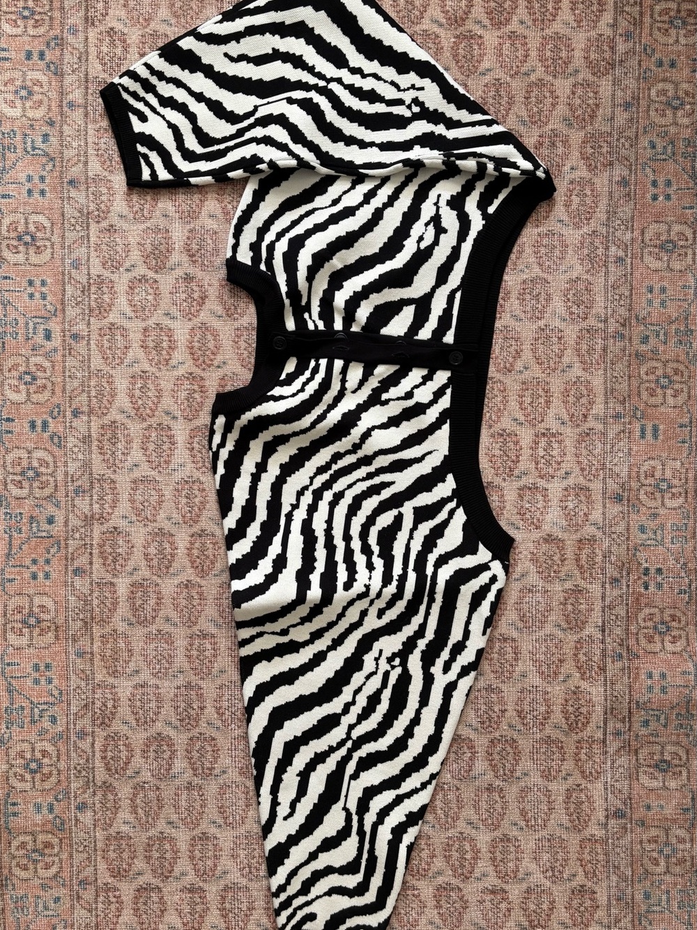 Zebra-Print Black and White Cropped Cardigan